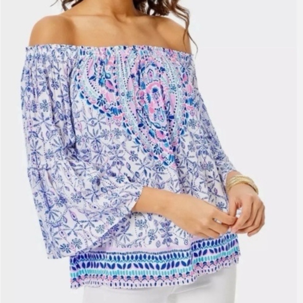 Lilly Pulitzer Nevie Off-Shoulder Blouse Size Large